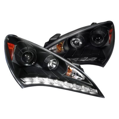 Fits 2010-2012 Hyundai Genesis Coupe Projector Headlights w/ SMD LED Light Strip (Matte Black Housing/Clear Lens)