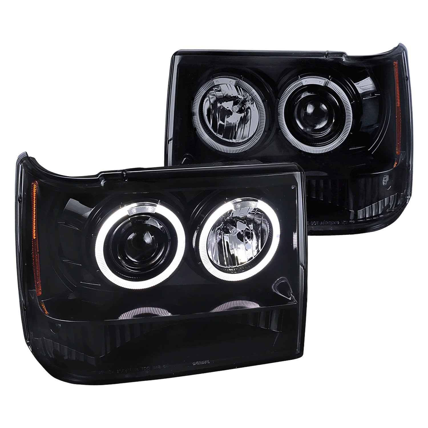 Fits 1993-1996 Jeep Grand Cherokee Dual Halo Projector Headlights (Glossy Black Housing/Smoked Lens)