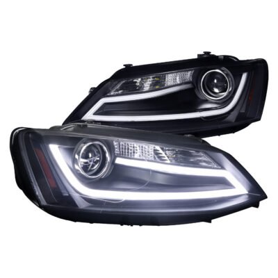 Fits 2011-2018 Volkswagen Jetta MK6 LED Bar Projector Headlights (Matte Black Housing/Clear Lens)