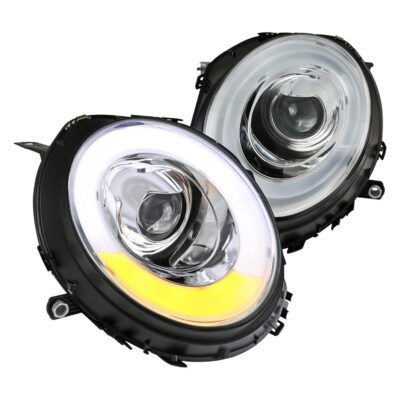 Fits 2007-2015 Mini Cooper R55 R56 R57 R58 R59 Projector Headlights w/ LED Turn Signal Lights (Chrome Housing/Clear Lens)