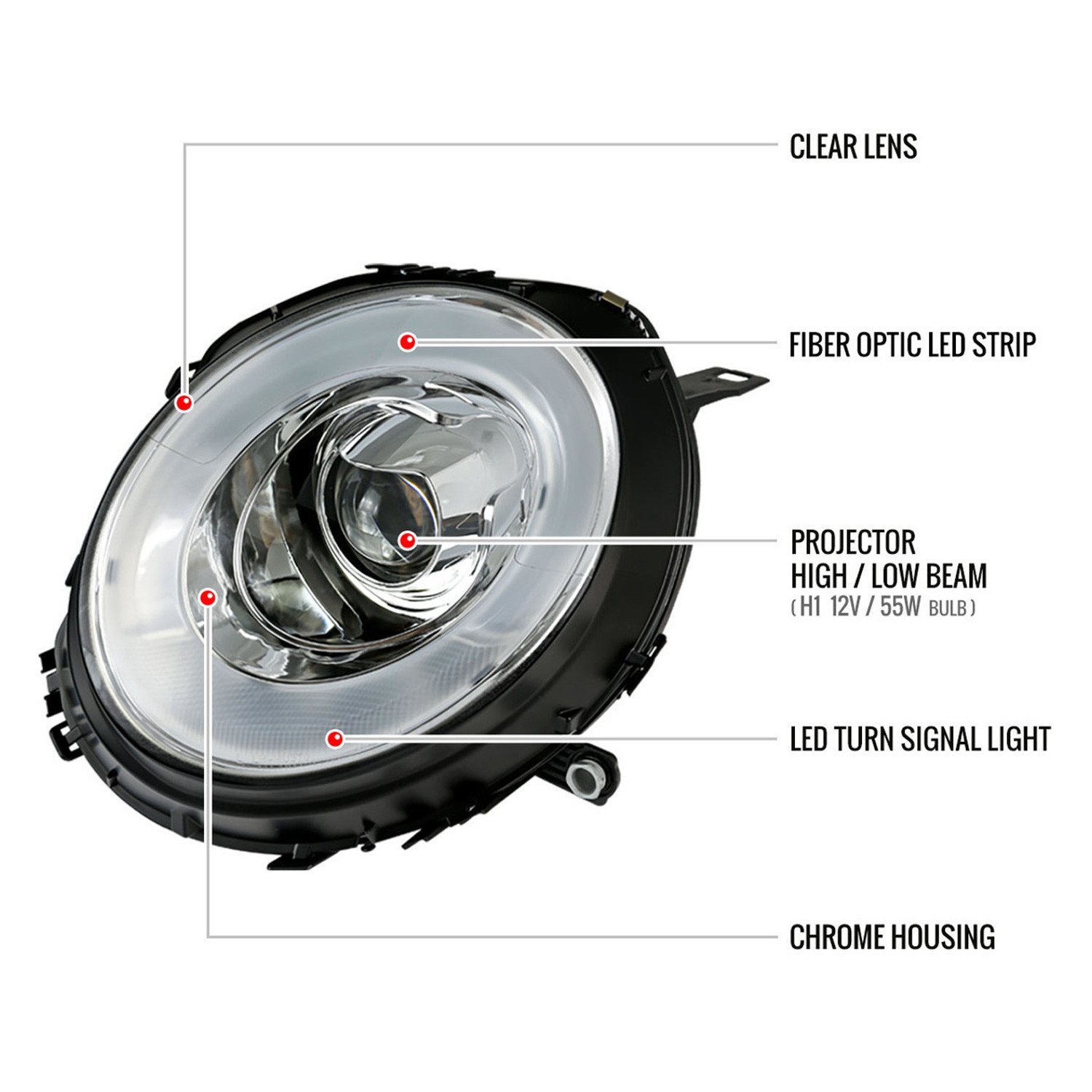 Fits 2007-2015 Mini Cooper R55 R56 R57 R58 R59 Projector Headlights w/ LED Turn Signal Lights (Chrome Housing/Clear Lens) - Image 2