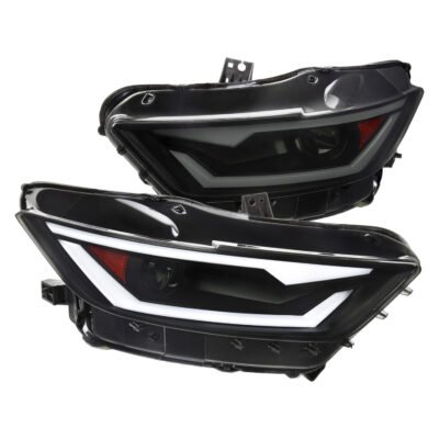 Fits 2015-2017 Ford Mustang / 2018-2020 Mustang Shelby LED Bar Xenon HID Projector Headlights (Black Housing/Smoked Lens)