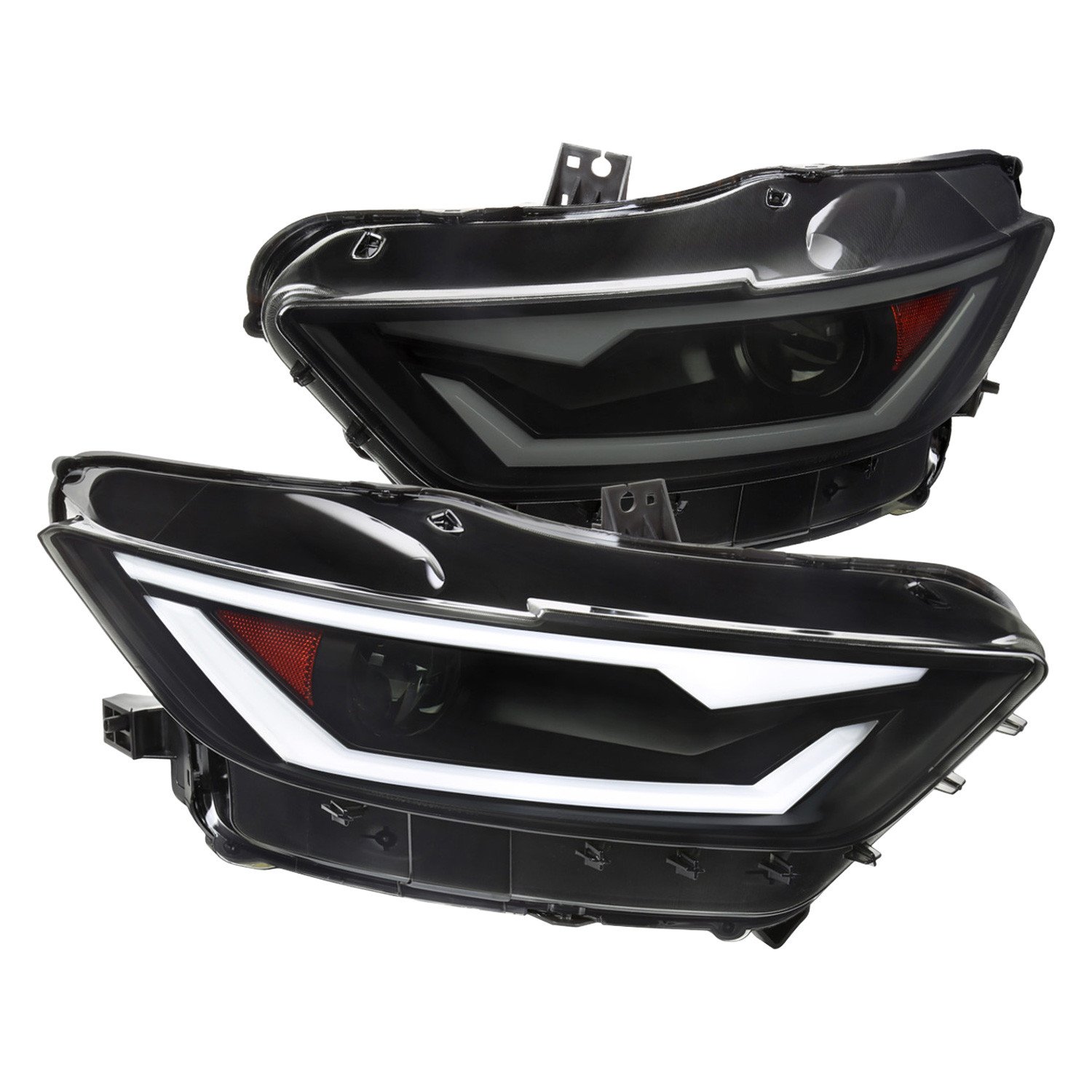 Fits 2015-2017 Ford Mustang / 2018-2020 Mustang Shelby LED Bar Xenon HID Projector Headlights (Black Housing/Smoked Lens)