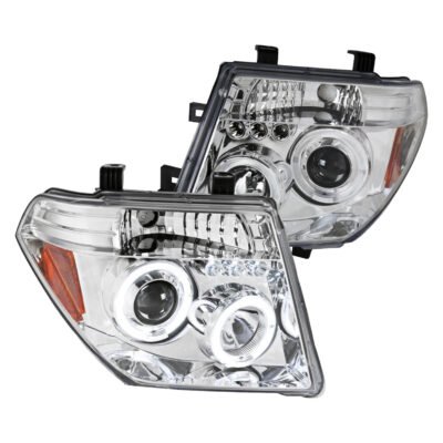 Fits 2005-2007 Nissan Pathfinder/ 2005-2008 Frontier Dual Halo Projector Headlights (Chrome Housing/Clear Lens)
