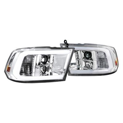 Fits 2009-2018 Dodge RAM 1500 / 2019-2021 RAM Classic / 2010-2018 RAM 2500 3500 LED C-Bar Projector Headlights (Chrome Housing/Clear Lens)