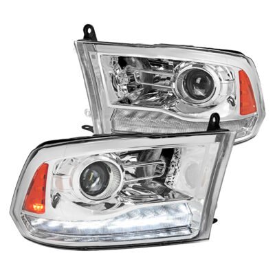 Fits 2009-2018 Dodge RAM 1500 / 2019-2021 RAM Classic / 2010-2018 RAM 2500 3500 Switchback Sequential LED Bar Projector Headlights (Chrome Housing/Clear Lens)