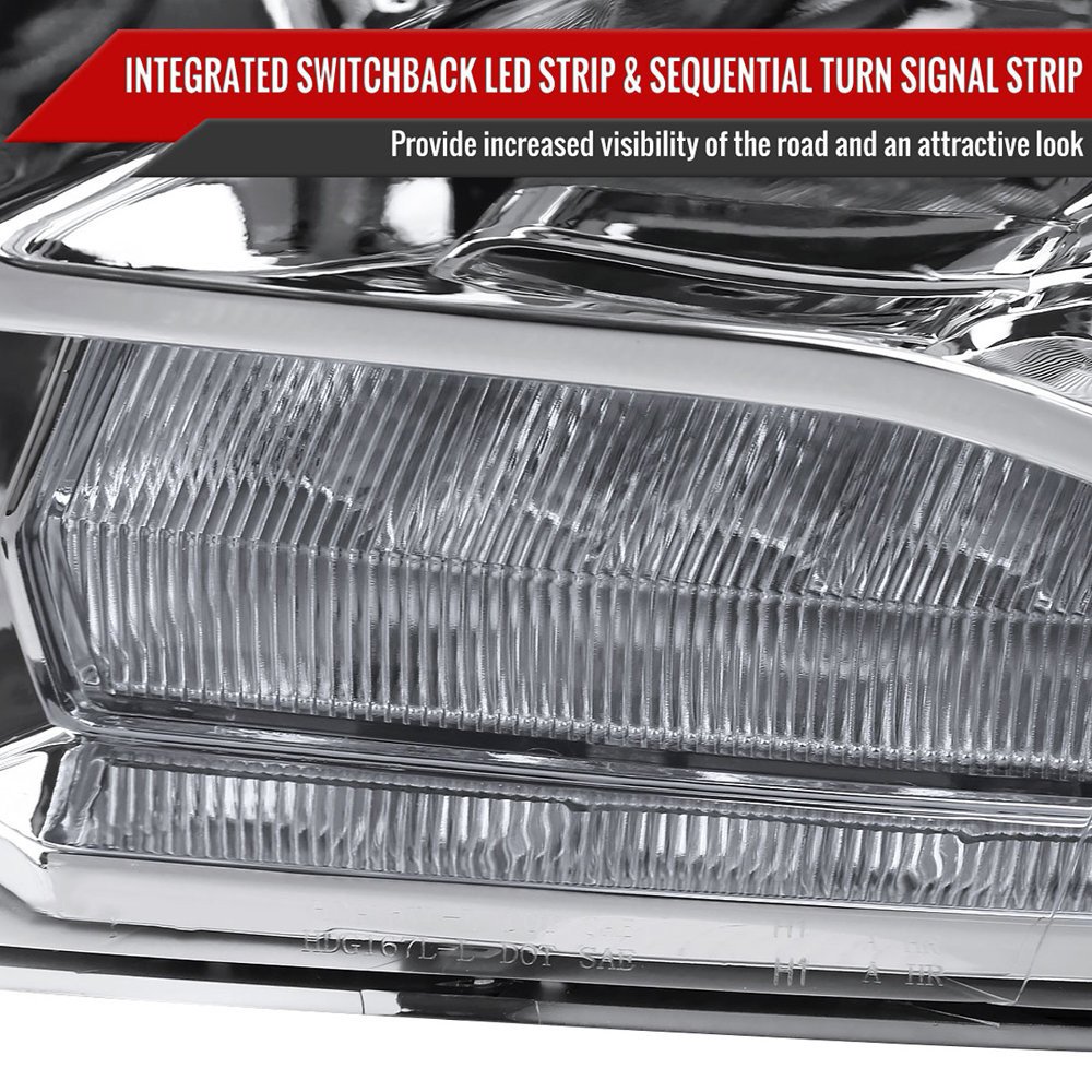 Fits 2009-2018 Dodge RAM 1500 / 2019-2021 RAM Classic / 2010-2018 RAM 2500 3500 Switchback Sequential LED Bar Projector Headlights (Chrome Housing/Clear Lens) - Image 5