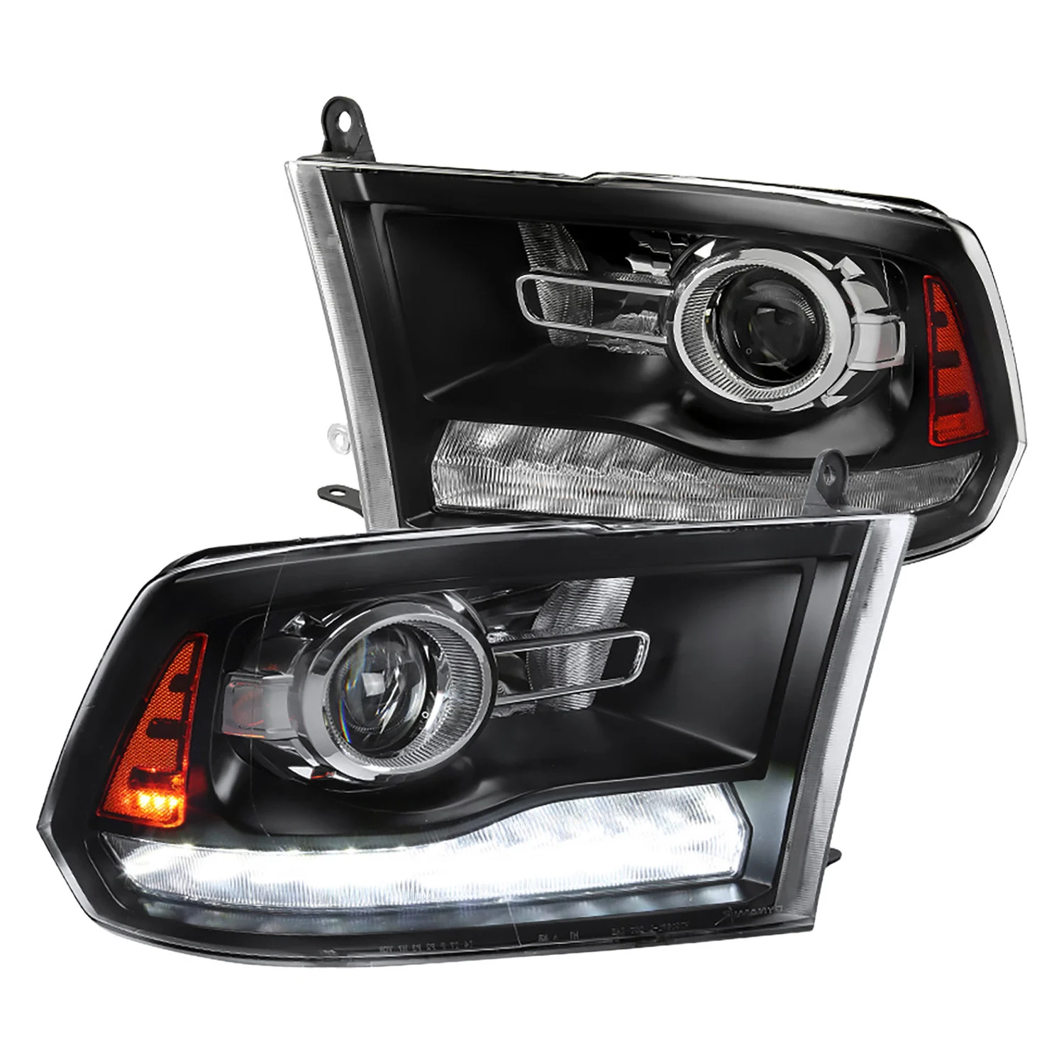Fits 2009-2018 Dodge RAM 1500 / 2019-2021 RAM Classic / 2010-2018 RAM 2500 3500 Switchback Sequential LED Bar Projector Headlights (Matte Black Housing/Clear Lens)