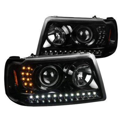 Fits 2001-2011 Ford Ranger Projector Headlights w/ LED Light Strip & LED Turn Signal Lights (Jet Black Housing/Clear Lens)