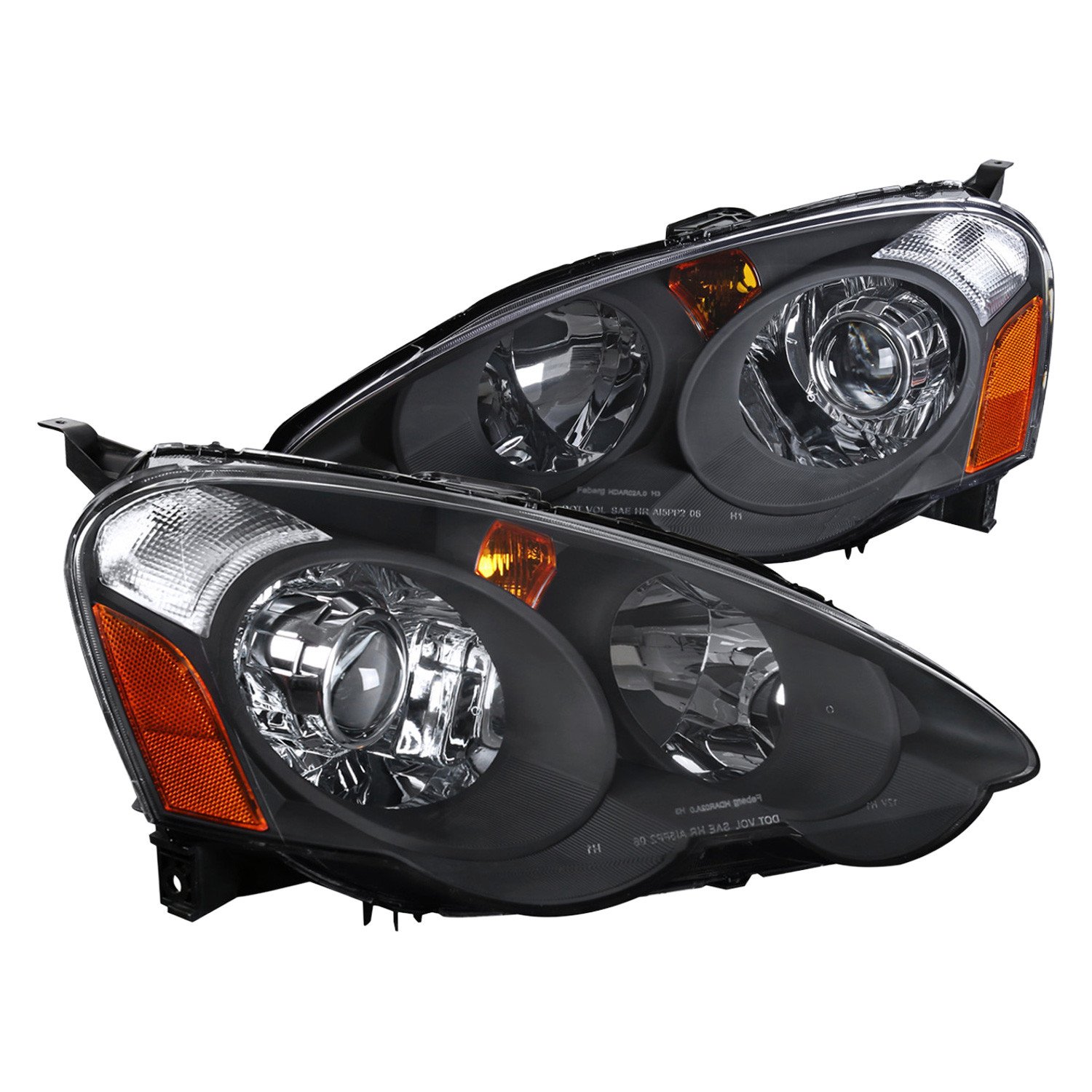 Fits 2002-2004 Acura RSX Retro Style Projector Headlights w/ Amber Reflectors (Matte Black Housing/Clear Lens)