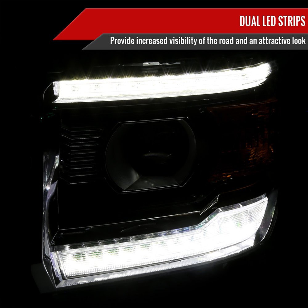 Fits 2014-2019 GMC Sierra LED Light Strip Projector Headlights (Chrome Housing/Clear Lens) - Image 8