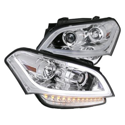 Fits 2010-2011 Kia Soul Projector Headlights w/ LED Light Bar & LED Turn Signal Lights (Chrome Housing/Clear Lens)