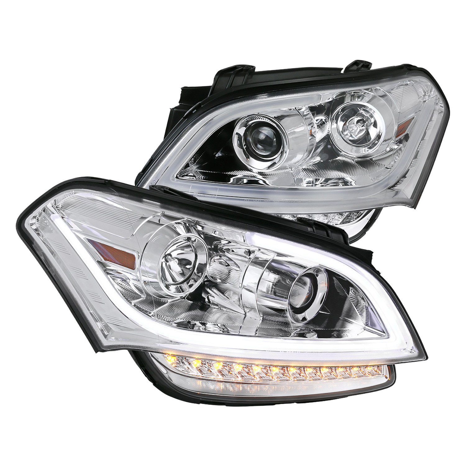 Fits 2010-2011 Kia Soul Projector Headlights w/ LED Light Bar & LED Turn Signal Lights (Chrome Housing/Clear Lens)