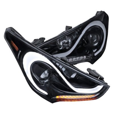 Fits 2012-2017 Hyundai Veloster LED Bar Projector Headlights w/ Sequential Turn Signal Lights (Glossy Black Housing/Smoked Lens)