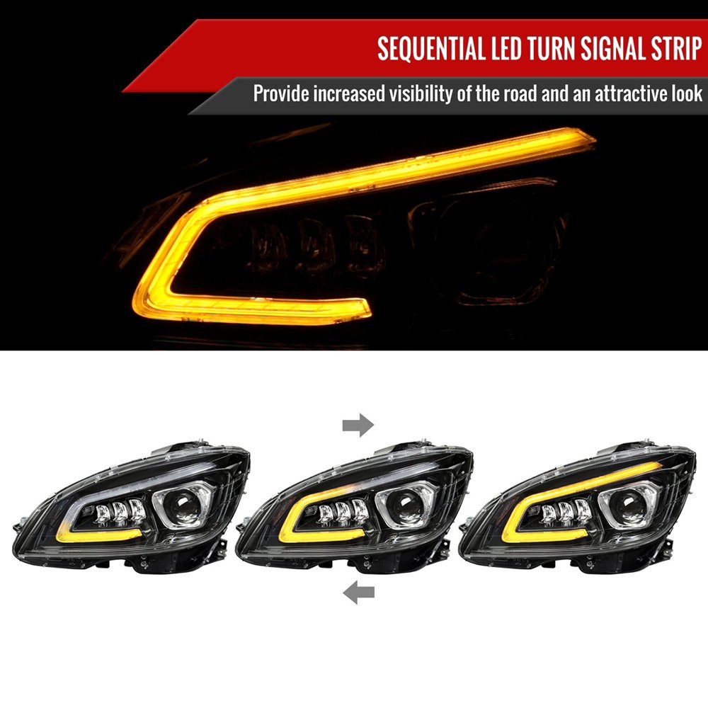 Fits 2008-2011 Mercedes Benz W204 C-Class Switchback Sequential Full LED Projector Headlights (Matte Black Housing/Clear Lens) - Image 5