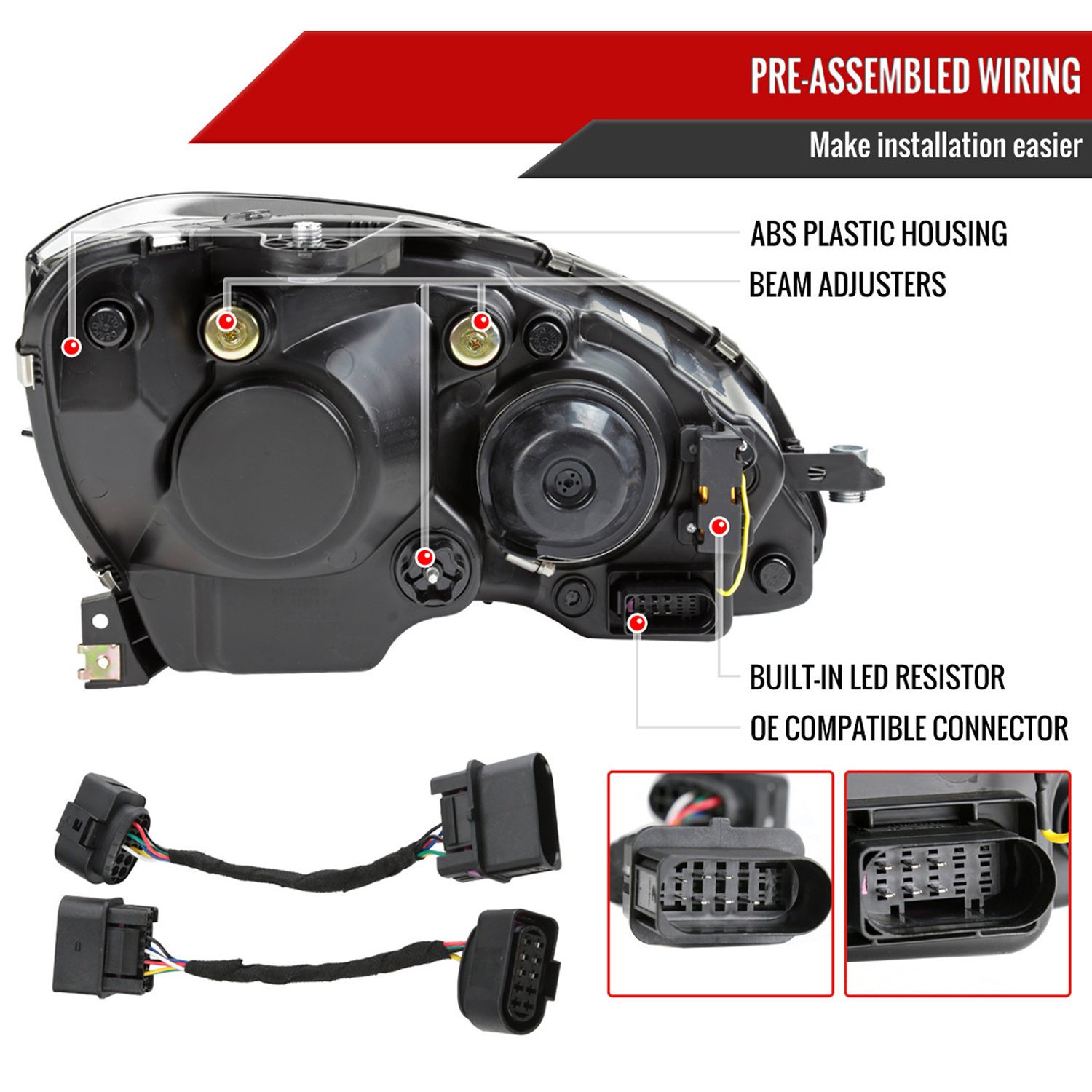 Fits 2008-2011 Mercedes Benz W204 C-Class Switchback Sequential Full LED Projector Headlights (Matte Black Housing/Clear Lens) - Image 3
