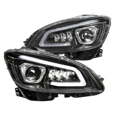 Fits 2008-2011 Mercedes Benz W204 C-Class Switchback Sequential Full LED Projector Headlights (Matte Black Housing/Clear Lens)