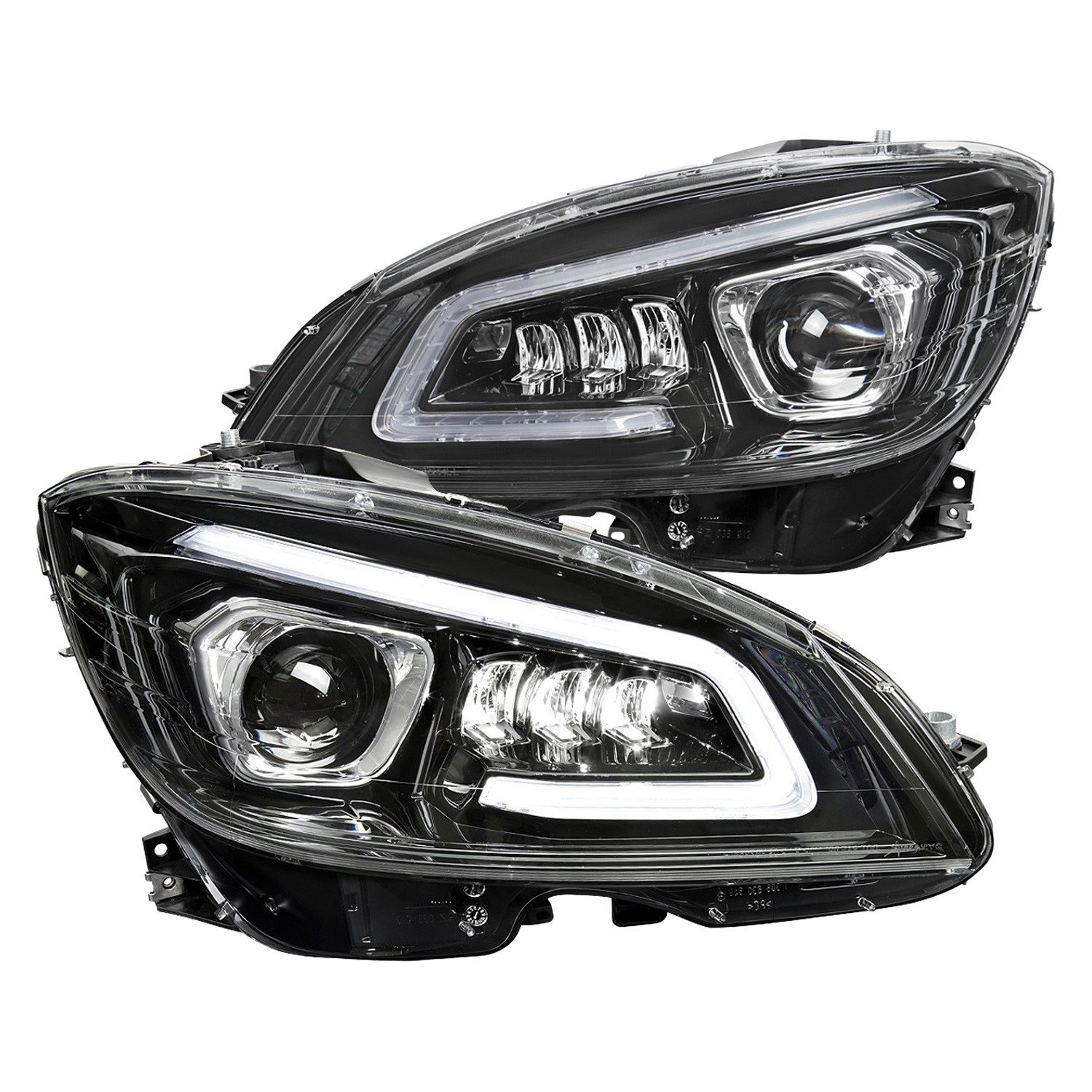 Fits 2008-2011 Mercedes Benz W204 C-Class Switchback Sequential Full LED Projector Headlights (Matte Black Housing/Clear Lens)