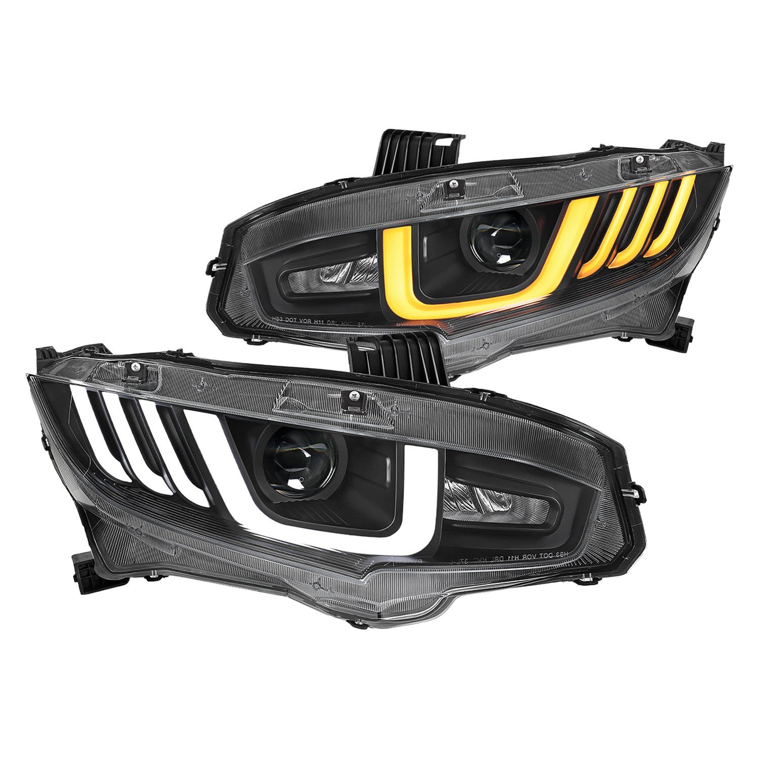 Fits 2016-2021 Honda Civic LED Headlights w/ LED Switchback Sequential Turn Signal (Matte Black Housing/Clear Lens)