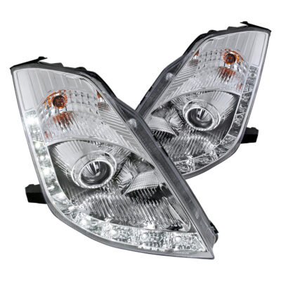 Fits 2006-2009 Nissan 350Z SMD LED Light Strip Projector Headlights (Chrome Housing/Clear Lens)