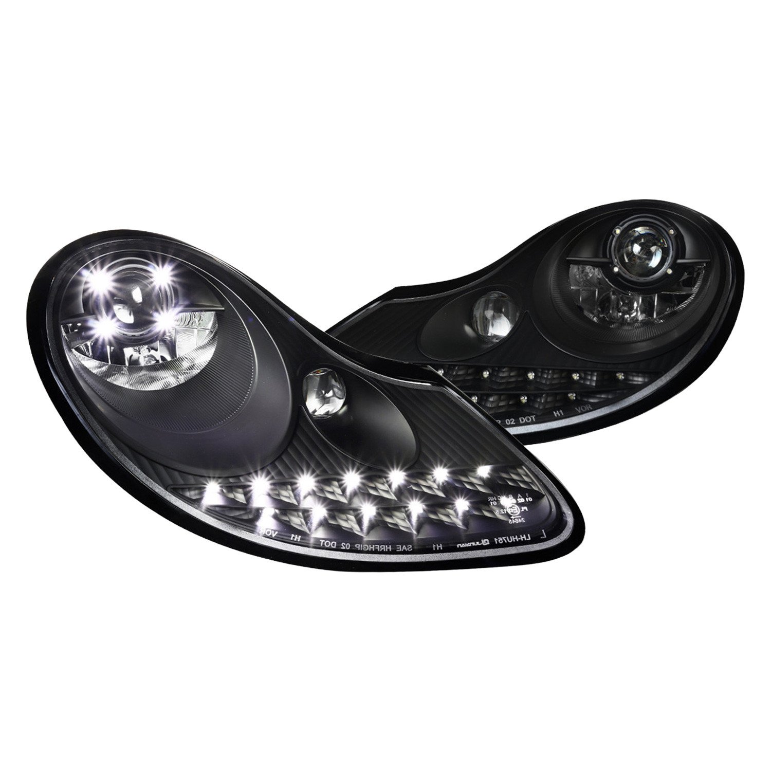 Fits 1997-2004 Porsche Boxster 986/911 996 LED Light Strip Projector Headlights w/ LED Turn Signal Lights (Matte Black Housing/Clear Lens)