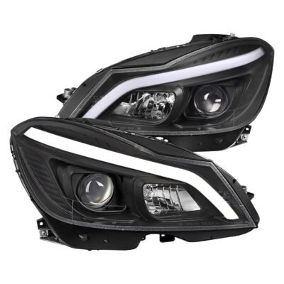 Fits 2012-2014 Mercedes-Benz W204 C-Class Switchback Sequential LED Bar Projector Headlights (Matte Black Housing/Clear Lens)