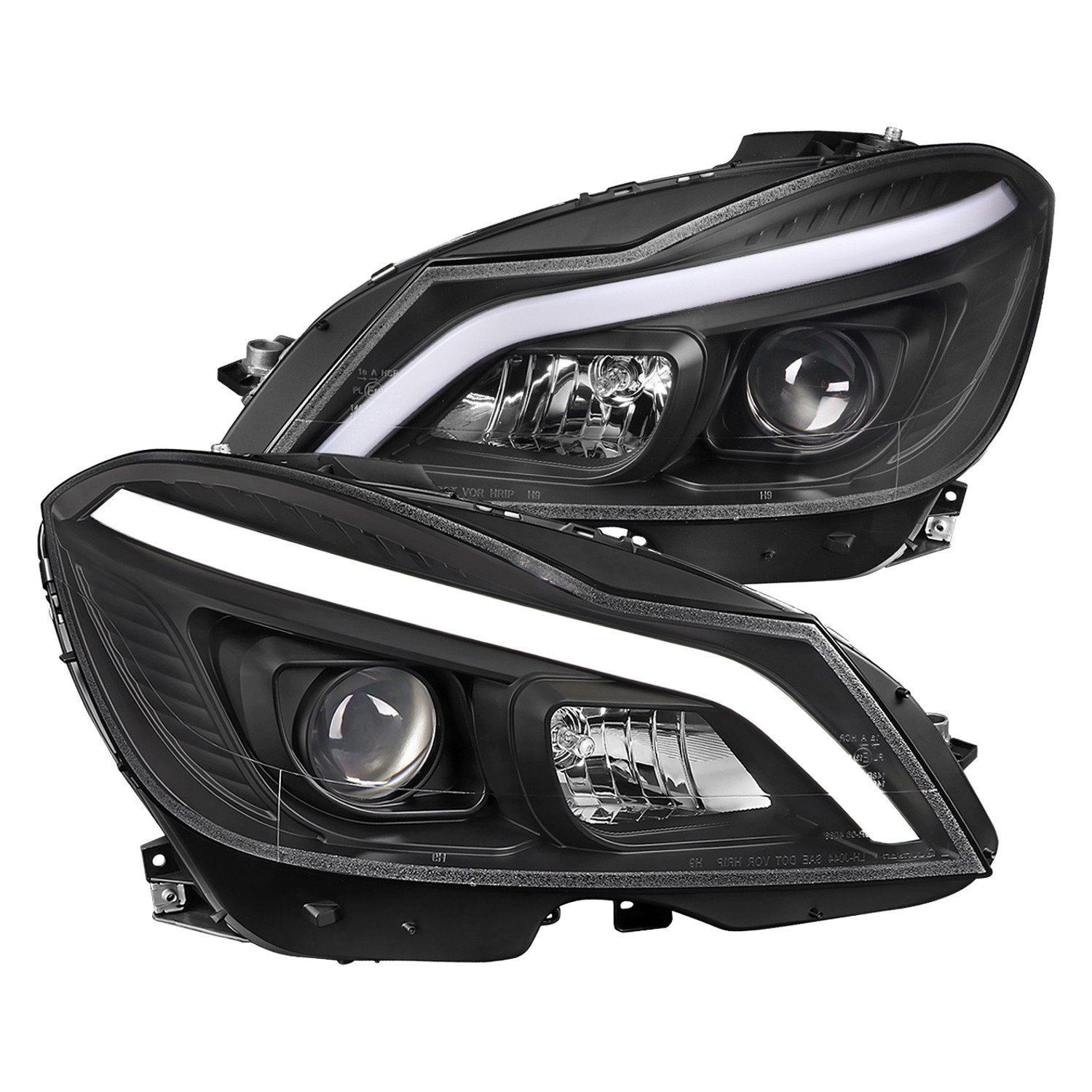 Fits 2012-2014 Mercedes-Benz W204 C-Class Switchback Sequential LED Bar Projector Headlights (Matte Black Housing/Clear Lens)