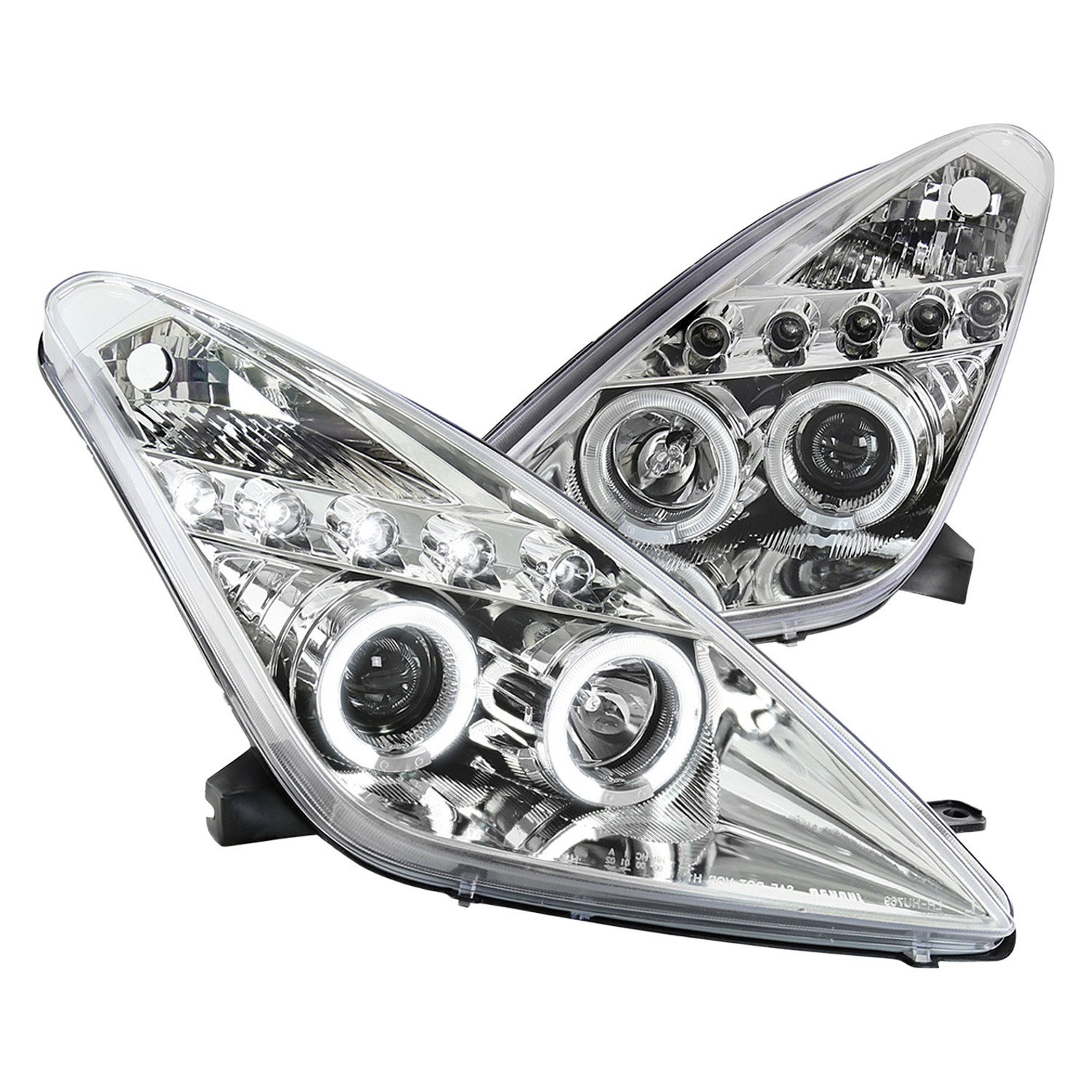 Fits 2000-2005 Toyota Celica Dual Halo Projector Headlights (Chrome Housing/Clear Lens)