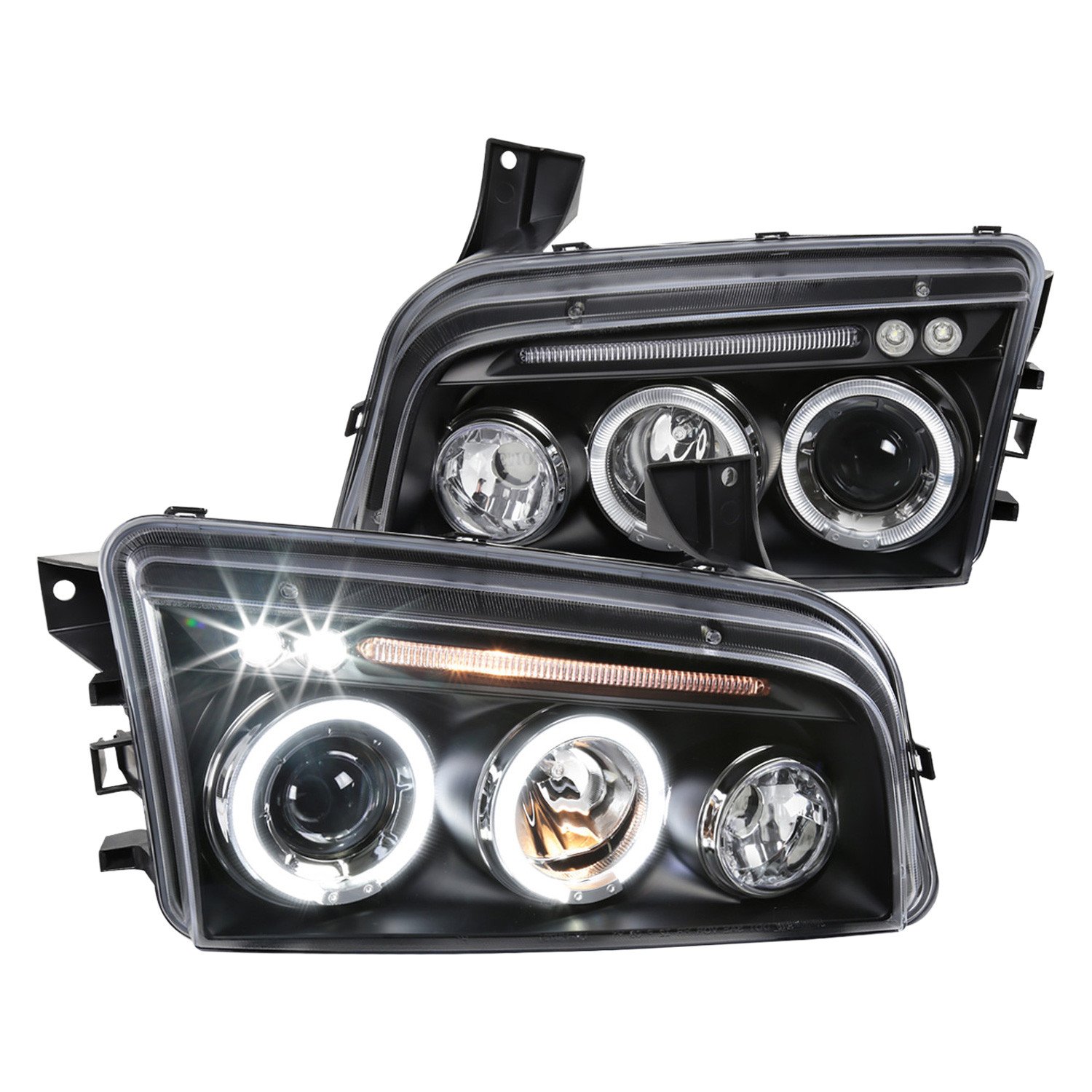 Fits 2005-2010 Dodge Charger Dual Halo Projector Headlights (Matte Black Housing/Clear Lens)