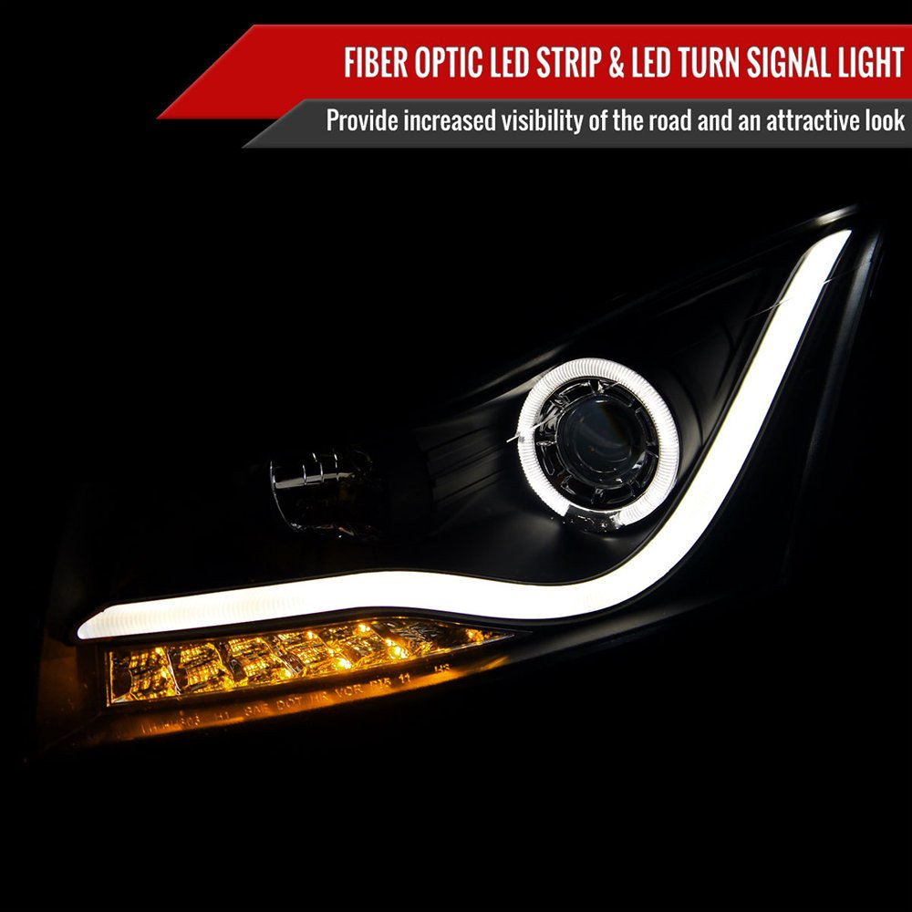 Fits 2011-2015 Chevrolet Cruze / 2016 Cruze Limited Halo Projector Headlights w/ LED Light Bar & LED Turn Signal Lights (Matte Black Housing/Clear Lens) - Image 10