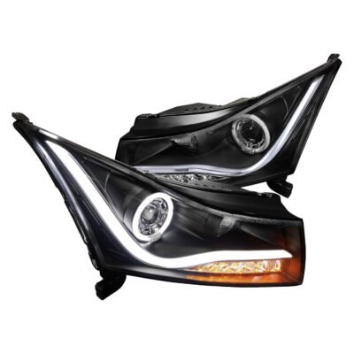 Fits 2011-2015 Chevrolet Cruze / 2016 Cruze Limited Halo Projector Headlights w/ LED Light Bar & LED Turn Signal Lights (Matte Black Housing/Clear Lens)