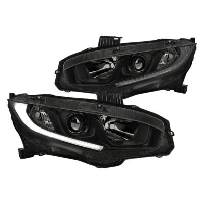 Fits 2016-2021 Honda Civic LED Strip Factory Style Projector Headlights (Matte Black Housing/Smoked Lens)