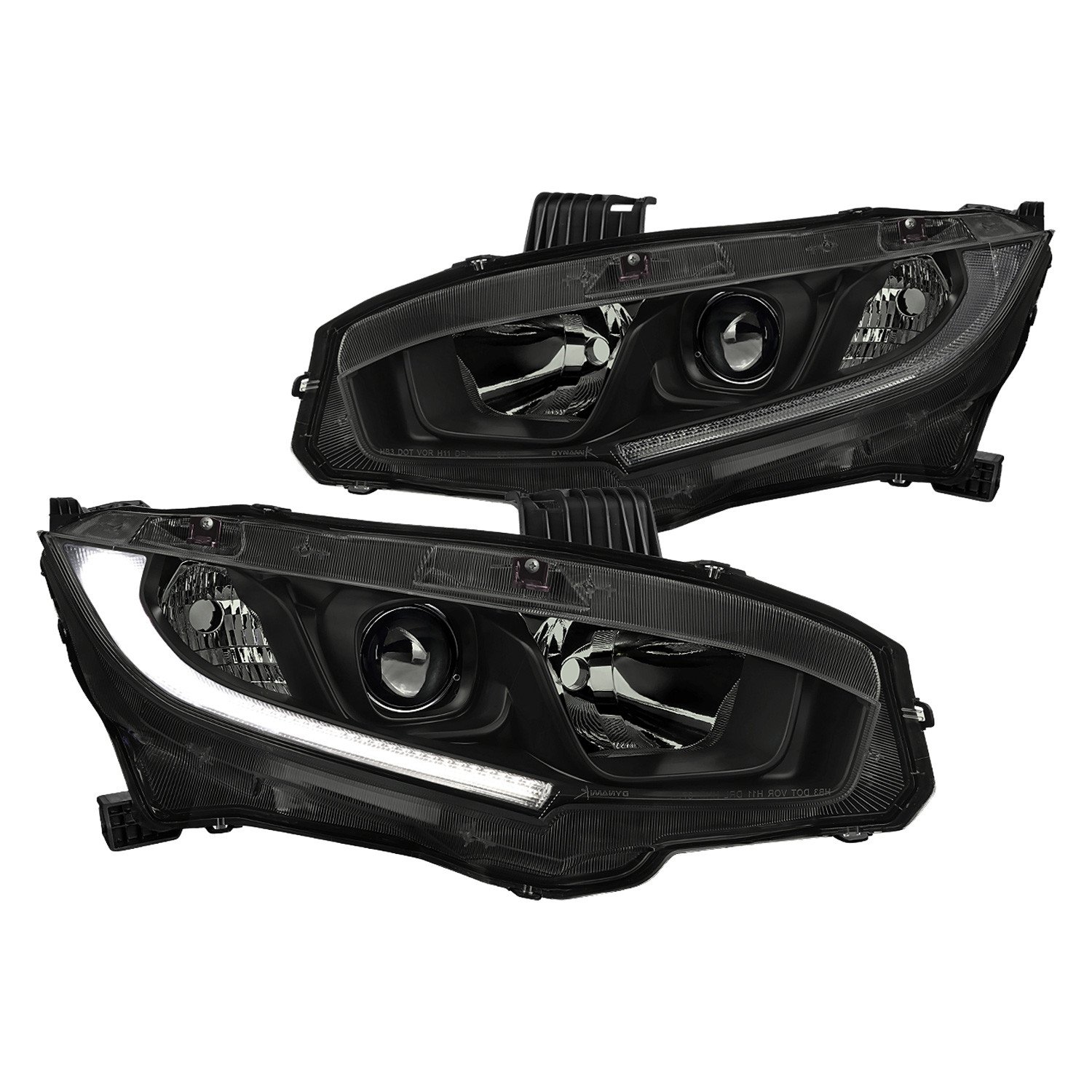 Fits 2016-2021 Honda Civic LED Strip Factory Style Projector Headlights (Matte Black Housing/Smoked Lens)