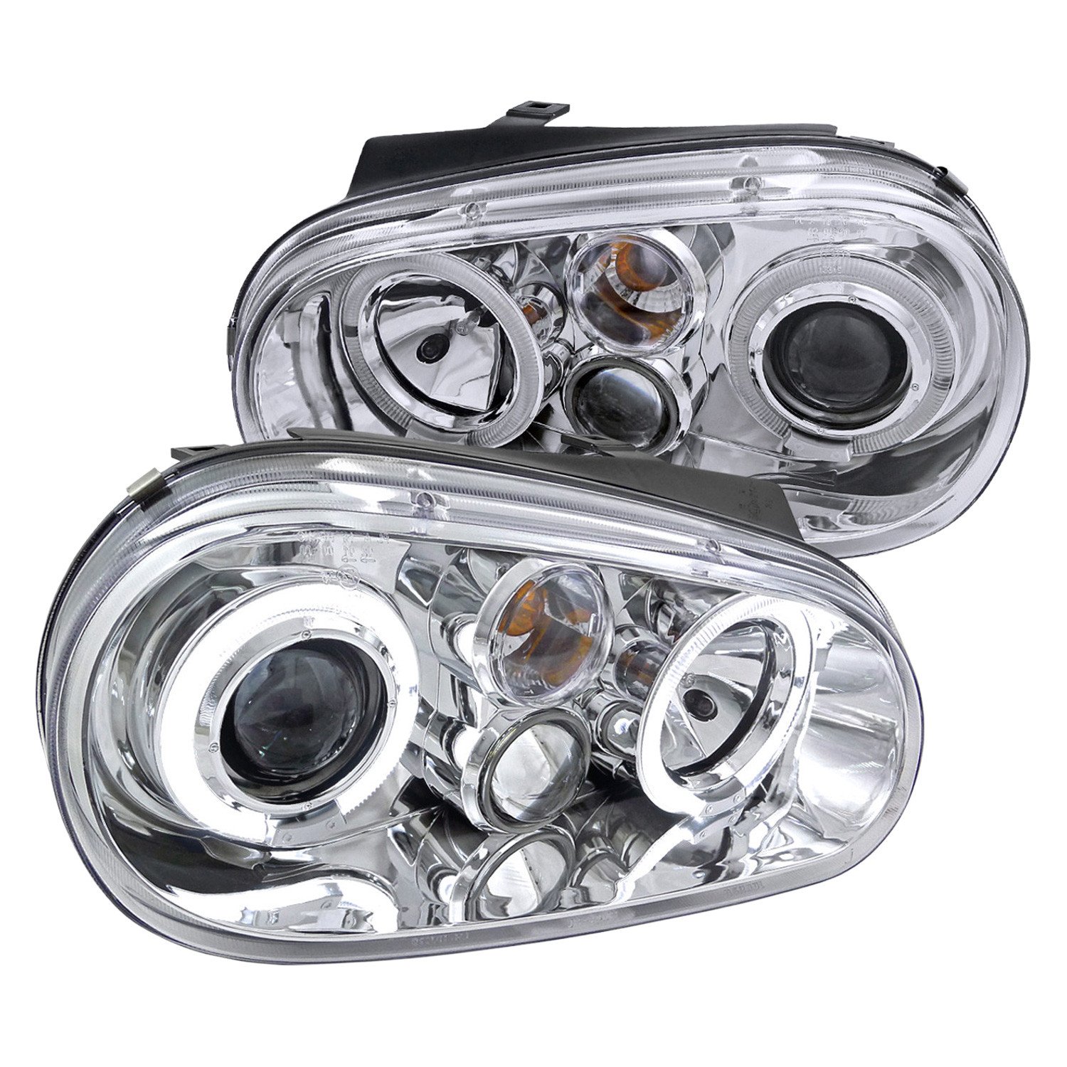 Fits 1999-2006 Volkswagen Golf Mk4 GTI/R32 Cabrio Dual Halo Projector Headlights (Chrome Housing/Clear Lens)