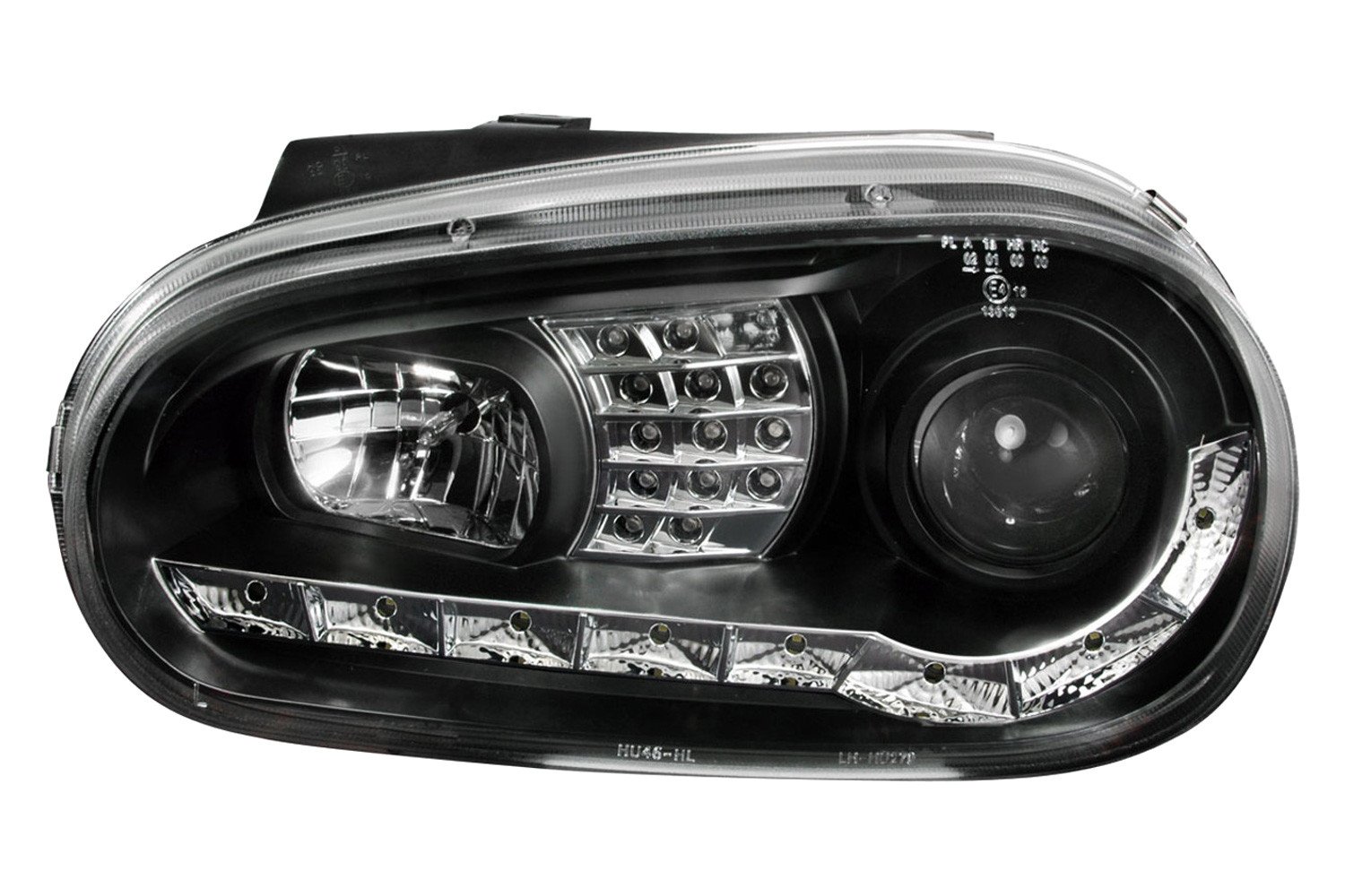 Fits 1999-2006 Volkswagen Golf Mk4 GTI/R32 Cabrio Projector Headlights w/ R8 Style LED Light Strip & LED Turn Signal Lights (Matte Black Housing/Clear Lens) - Image 9