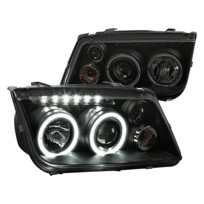 Fits 1999-2005 Volkswagen Jetta/Bora Mk4 Dual Halo Projector Headlights w/ LED Light Strip (Black Housing/Smoked Lens)