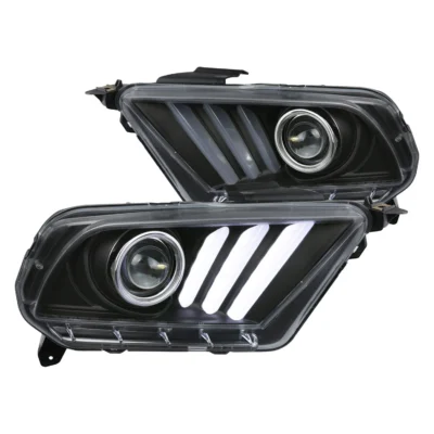 Fits 2010-2014 Ford Mustang Sequential LED Bar Projector Headlights w/ Sequential Turn Signal Lights (Matte Black Housing/Clear Lens)