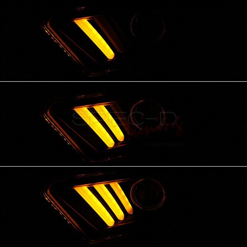 Fits 2010-2014 Ford Mustang Sequential LED Bar Projector Headlights w/ Sequential Turn Signal Lights (Matte Black Housing/Clear Lens) - Image 2