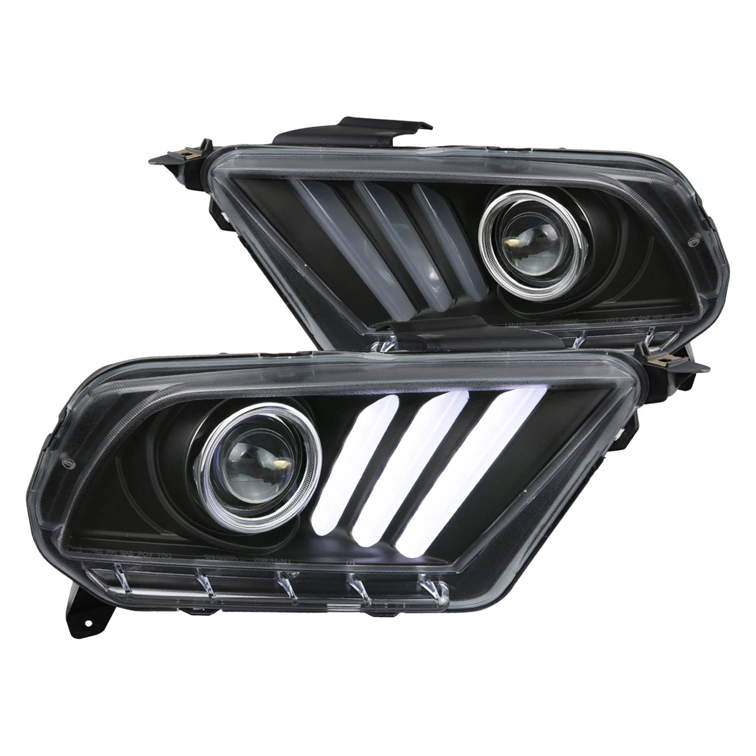 Fits 2010-2014 Ford Mustang Sequential LED Bar Projector Headlights w/ Sequential Turn Signal Lights (Matte Black Housing/Clear Lens)