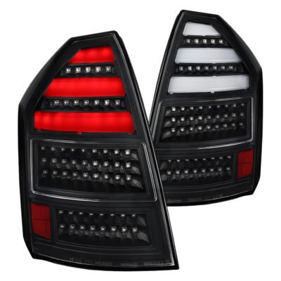 Fits 2005-2007 Chrysler 300C LED Tail Lights (Matte Black Housing/Clear Lens)