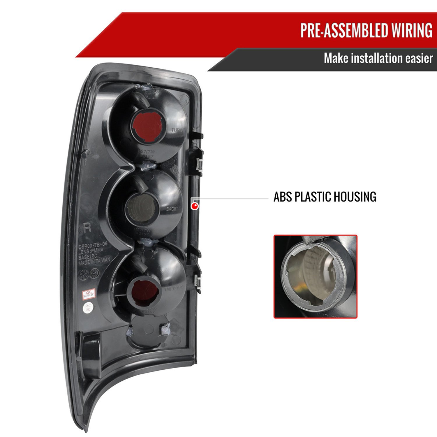 Fits 2000-2006 Chevrolet GMC Suburban/Tahoe/Yukon Tail Lights (Matte Black Housing/Clear Lens) - Image 2