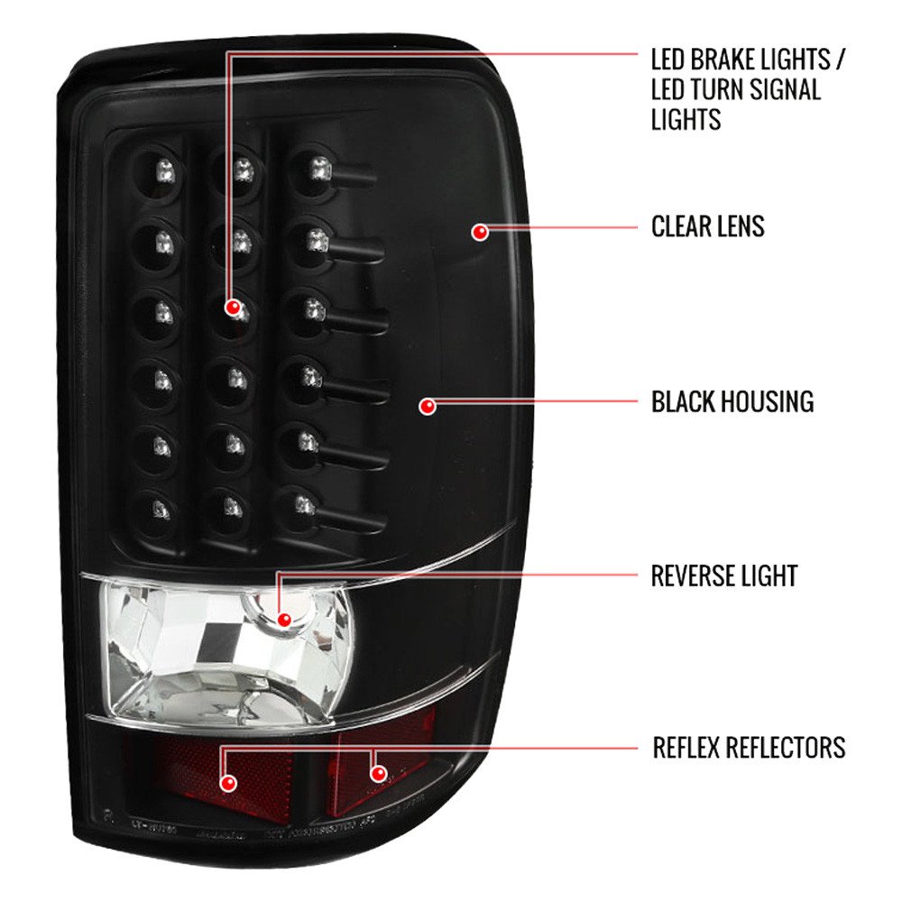 Fits 2000-2006 Chevrolet Suburban/Tahoe GMC Yukon/Yukon XL LED Tail Lights (Matte Black Housing/Clear Lens) - Image 2