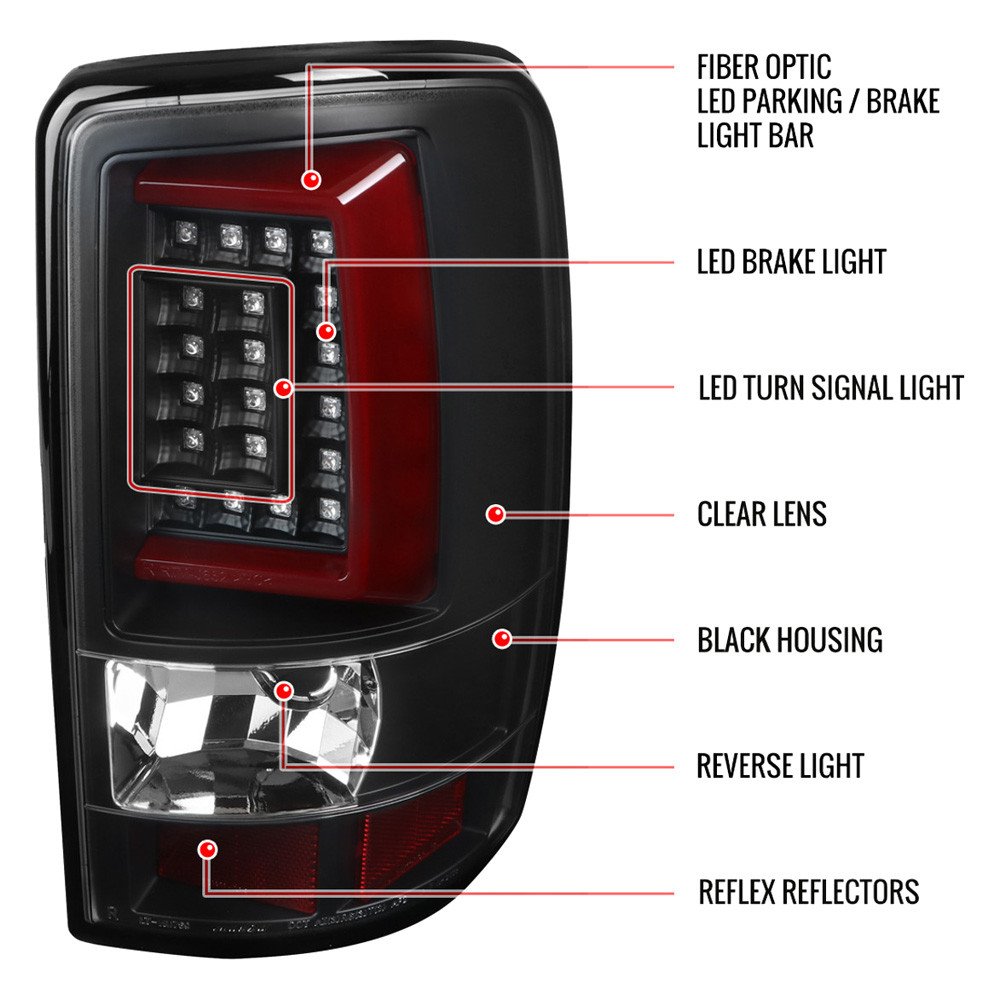 Fits 2000-2006 Chevrolet Suburban/Tahoe GMC Yukon/Yukon XL LED C Bar Tail Lights (Black Housing/Clear Lens) - Image 4