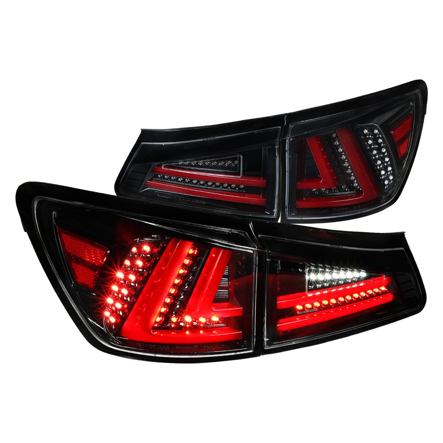 Fits 2006-2008 Lexus IS250/IS350 LED Tail Lights & Trunk Lights (Jet Black Housing/Clear Lens)