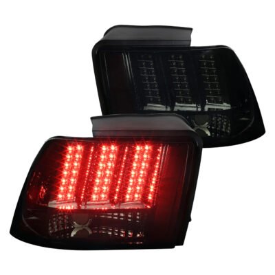 Fits 1999-2004 Ford Mustang Sequential LED Tail Lights - RS (Chrome Housing/Smoked Lens)