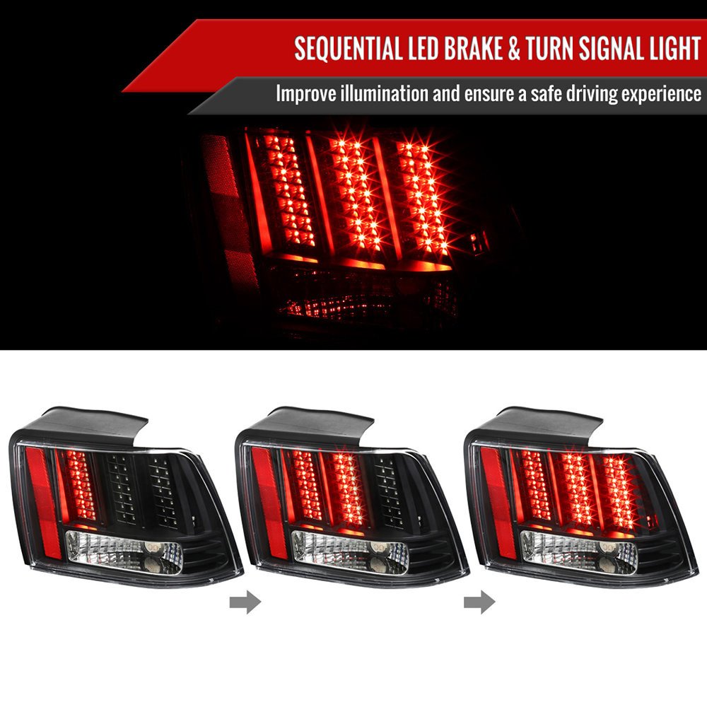Fits 1999-2004 Ford Mustang Sequential LED Tail Lights - RS (Matte Black Housing/Clear Lens) - Image 8