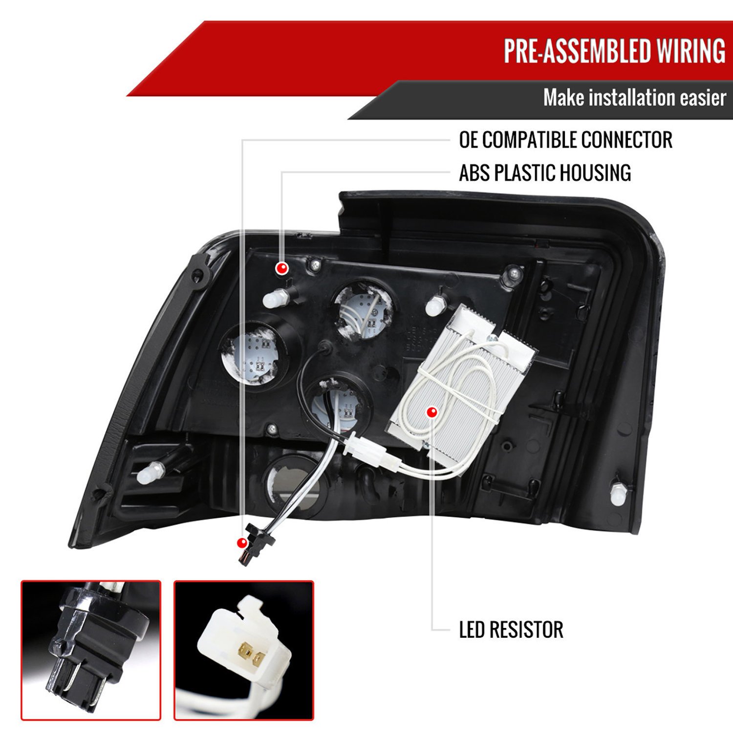Fits 1999-2004 Ford Mustang Sequential LED Tail Lights - RS (Matte Black Housing/Clear Lens) - Image 2