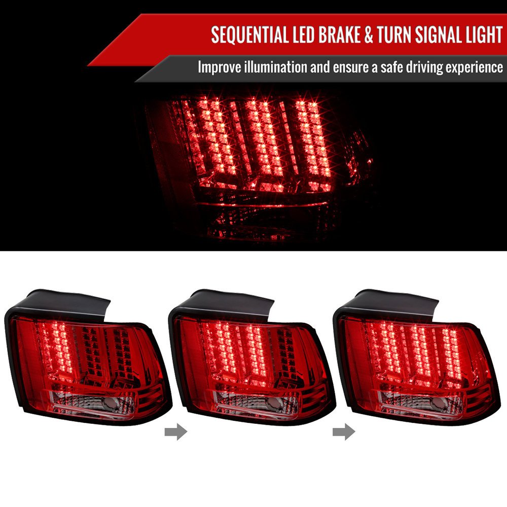 Fits 1999-2004 Ford Mustang Sequential LED Tail Lights - RS (Chrome Housing/Red Smoked Lens) - Image 7
