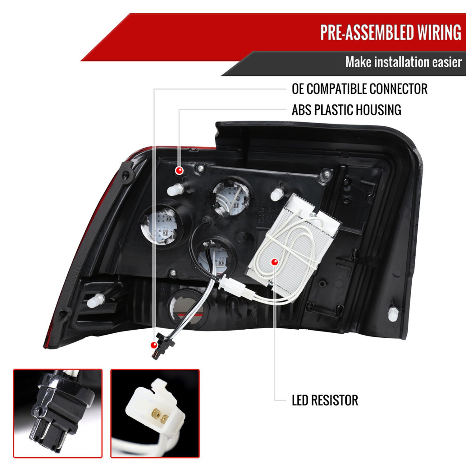 Fits 1999-2004 Ford Mustang Sequential LED Tail Lights - RS (Chrome Housing/Red Smoked Lens) - Image 2