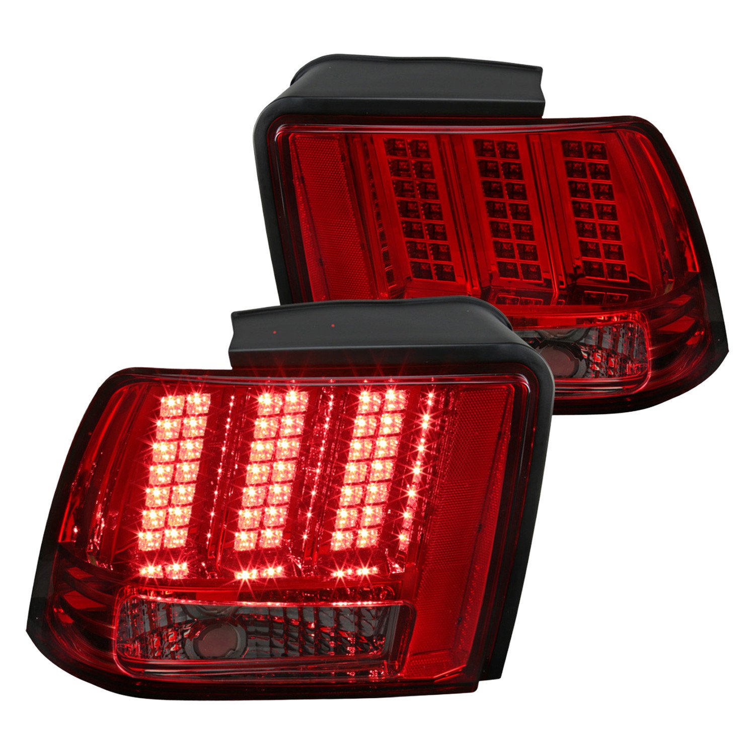 Fits 1999-2004 Ford Mustang Sequential LED Tail Lights - RS (Chrome Housing/Red Smoked Lens)